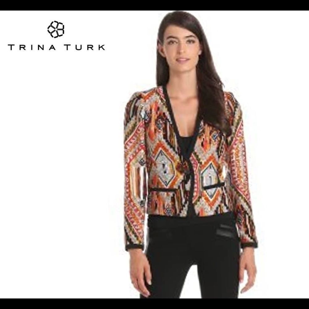 Trina Turk NWOT orange yellow silk blend blazer Sz 4